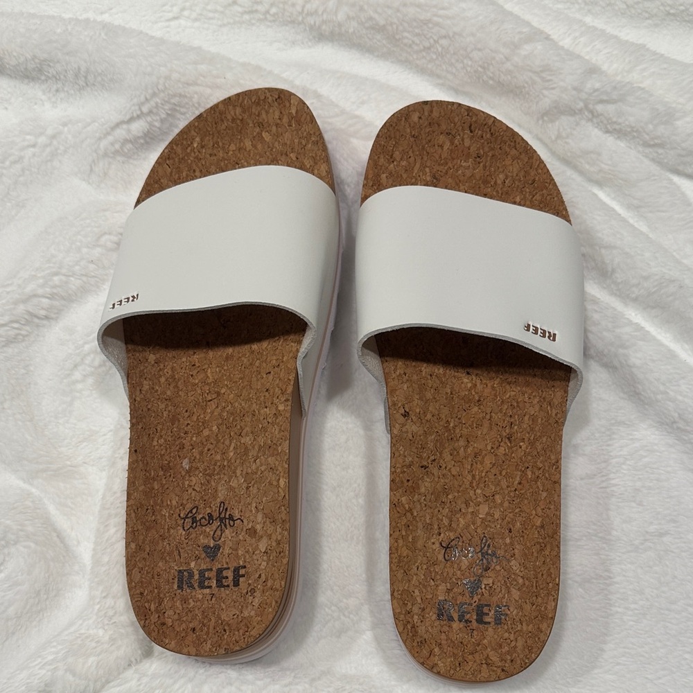 Reef White Cork Slide Sandals